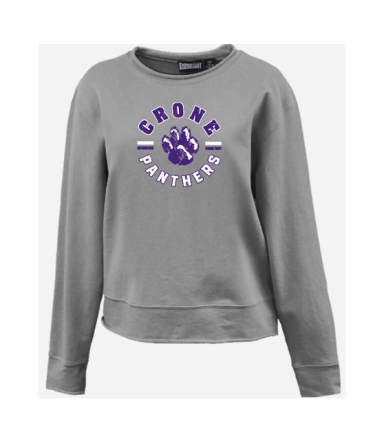 7429 - Ladies Storm Grey Rolled Edge Terry Fleece Waist Length Crewneck