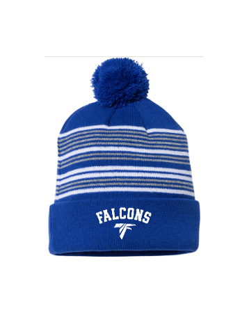 2063 - Royal/White/Silver Stripe Pom Beanie