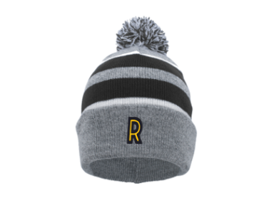6018 - Heather/Black/White Knit foldover Pom Beanie